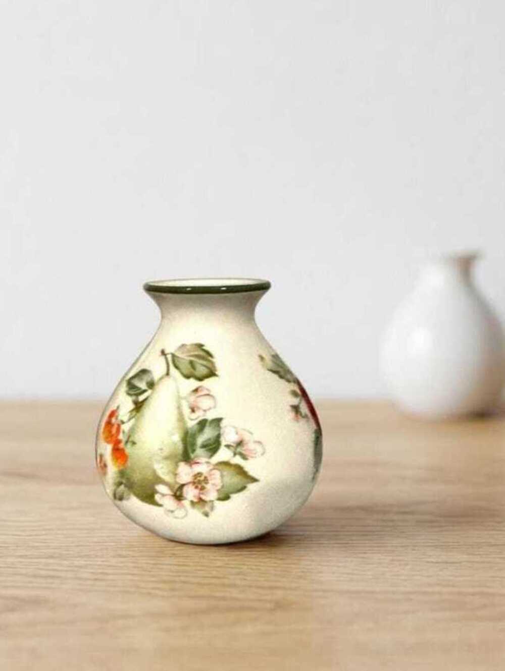 Ceramic Bud Vase: Vintage English Orchard Fruit (Cottagecore Decor)